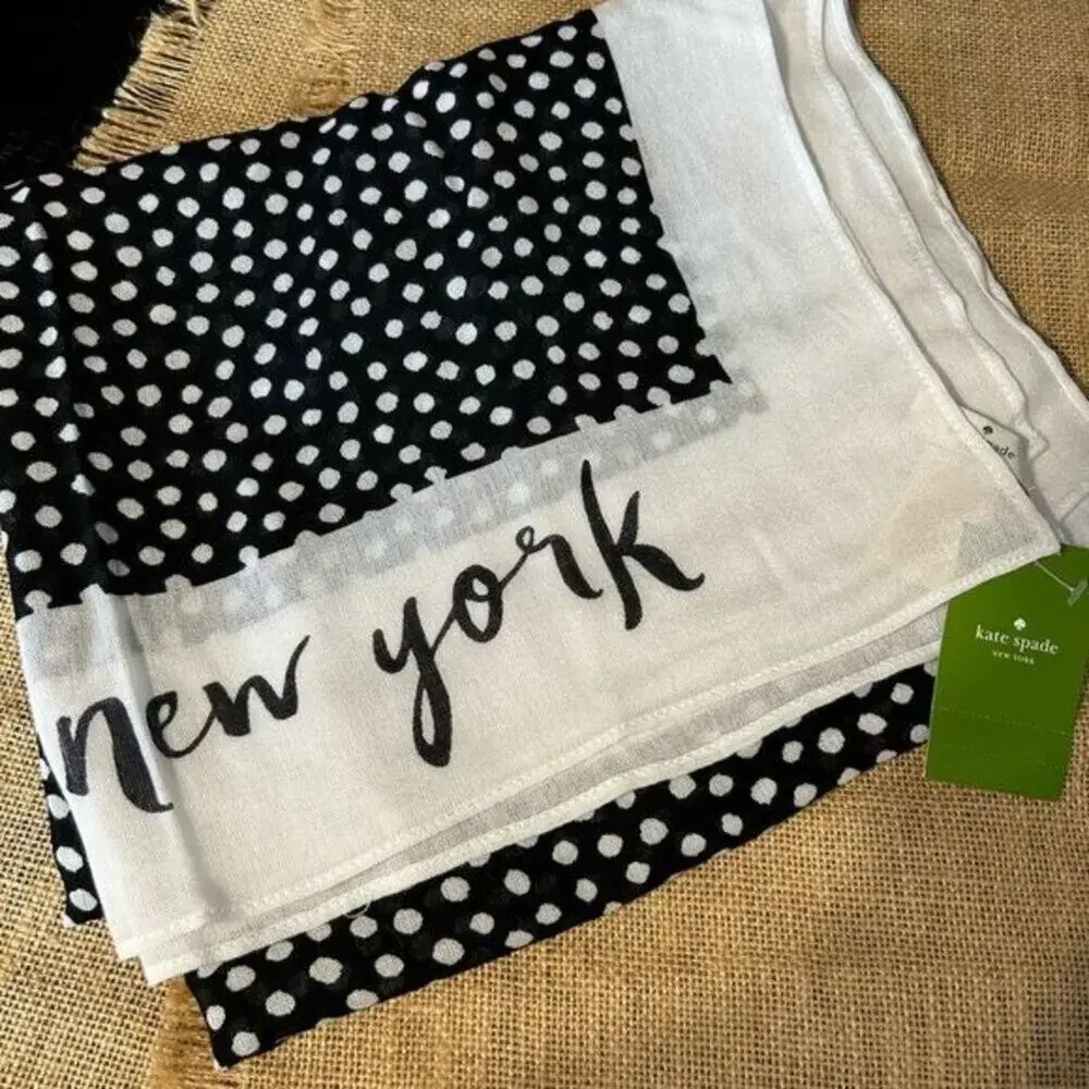 Kate Spade Black Spots Signature New York Scarf Oblong New